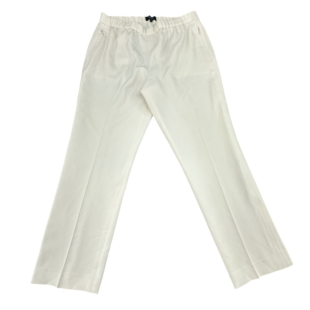 Theory Basic Pull On Pant Admiral Crepe Beige Elastic Waist Size 12 - Picture 2 of 9
